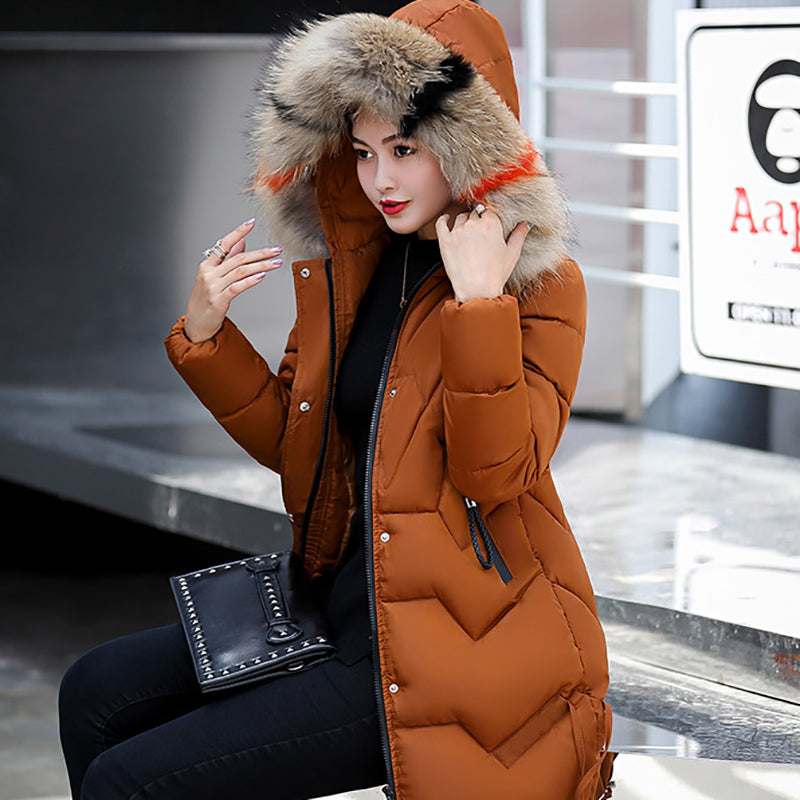 ✨Vintererbjudande💖Women's Vinter Puffer Coat med fuskpäls huva🧥