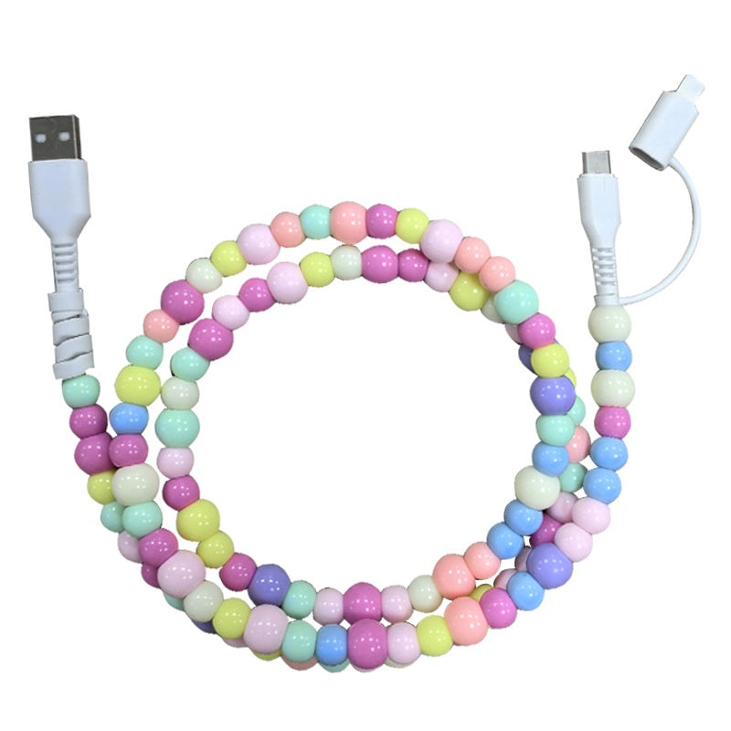 🔥Nya heta produkter🔥2-In-1 USB till typ-C ＆ Belysning Pärlbeströdd laddningsslad🌈